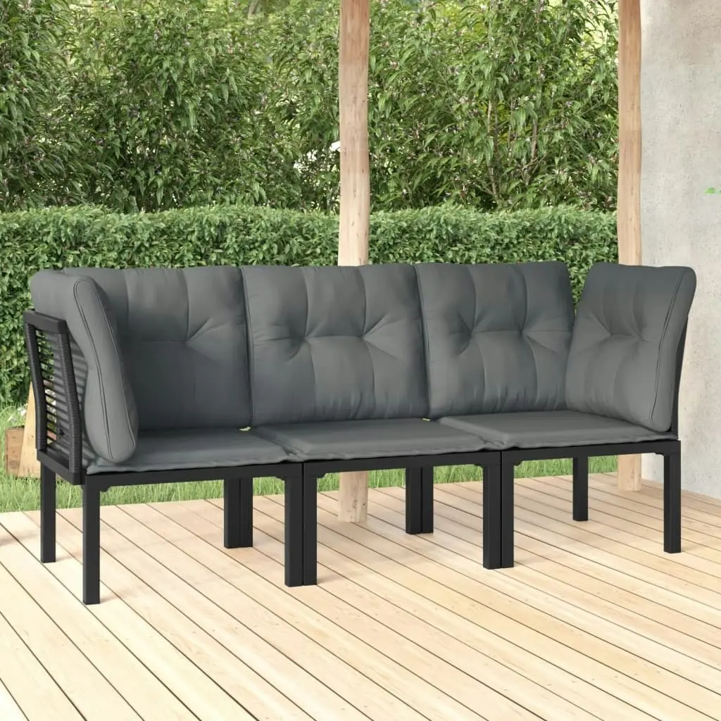 3 Piece Garden Lounge Set Black and Grey Poly Rattan 3187731