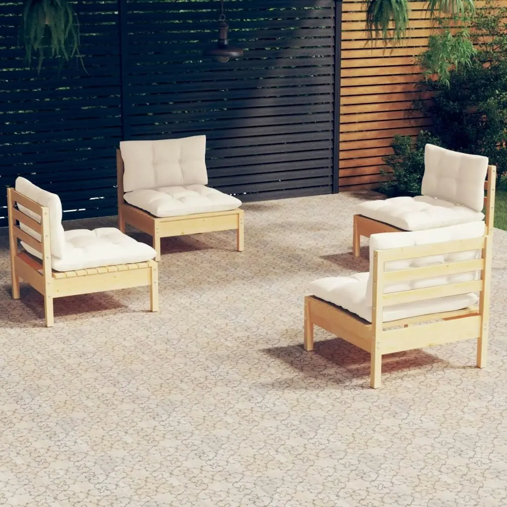 4 Piece Garden Lounge Set with Cream Cushions Pinewood 3096028