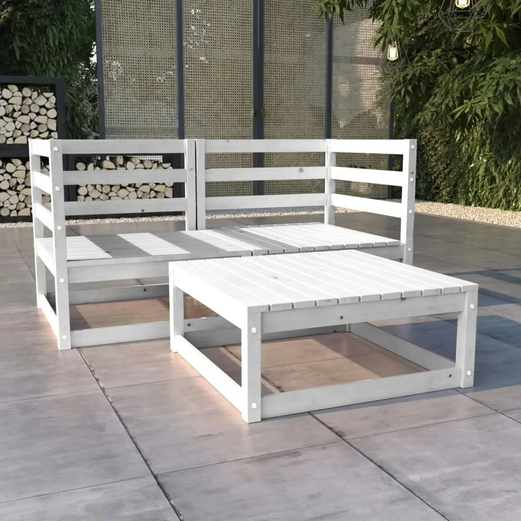 3 Piece Garden Lounge Set White Solid Pinewood 3075250