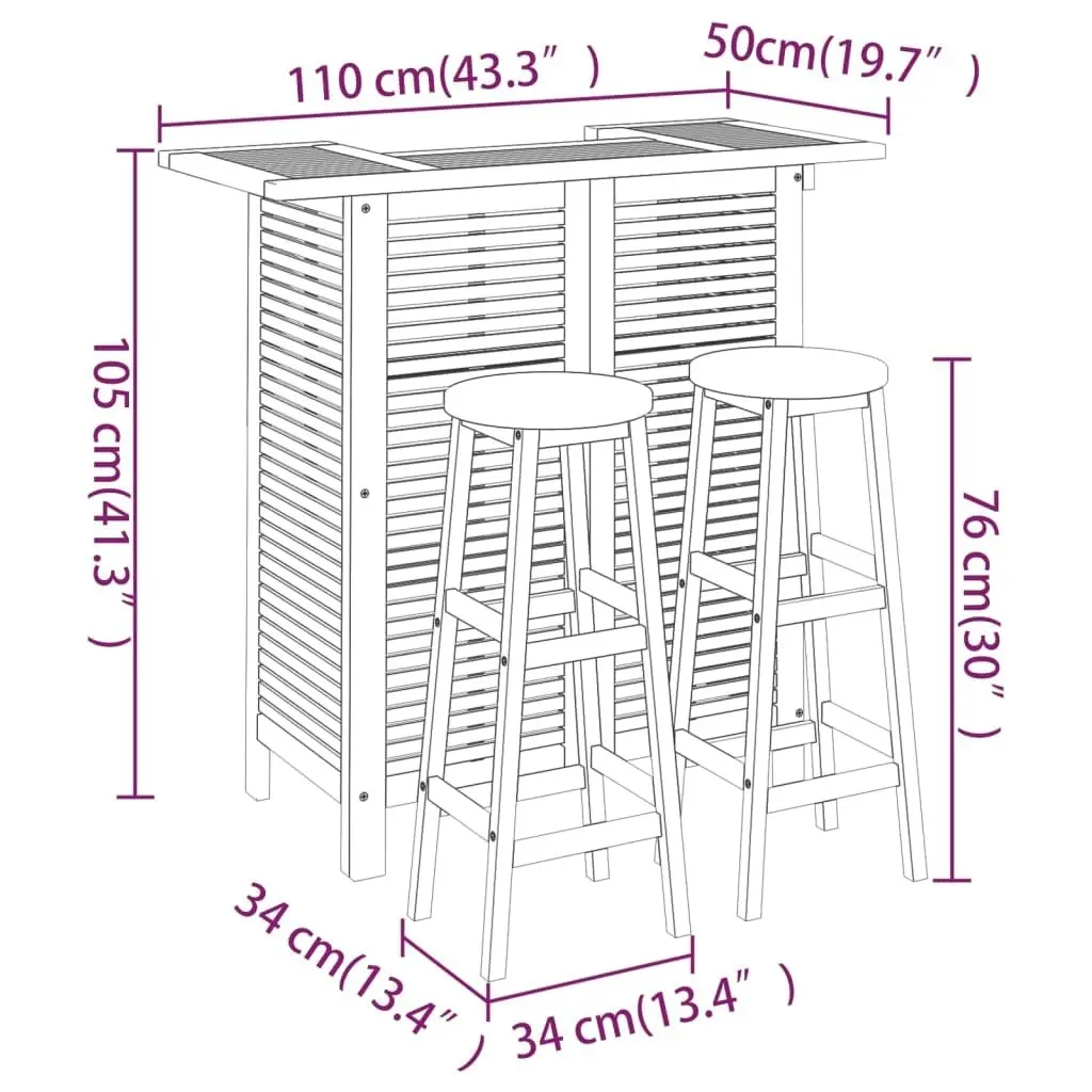 3 Piece Garden Bar Set Solid Wood Acacia 3116000