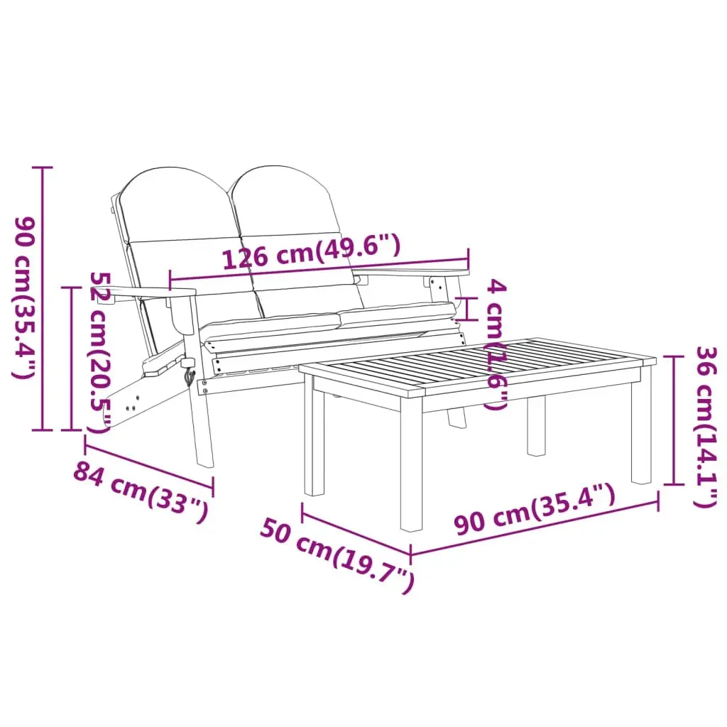 3 Piece Adirondack Garden Lounge Set Solid Wood Acacia 3152135