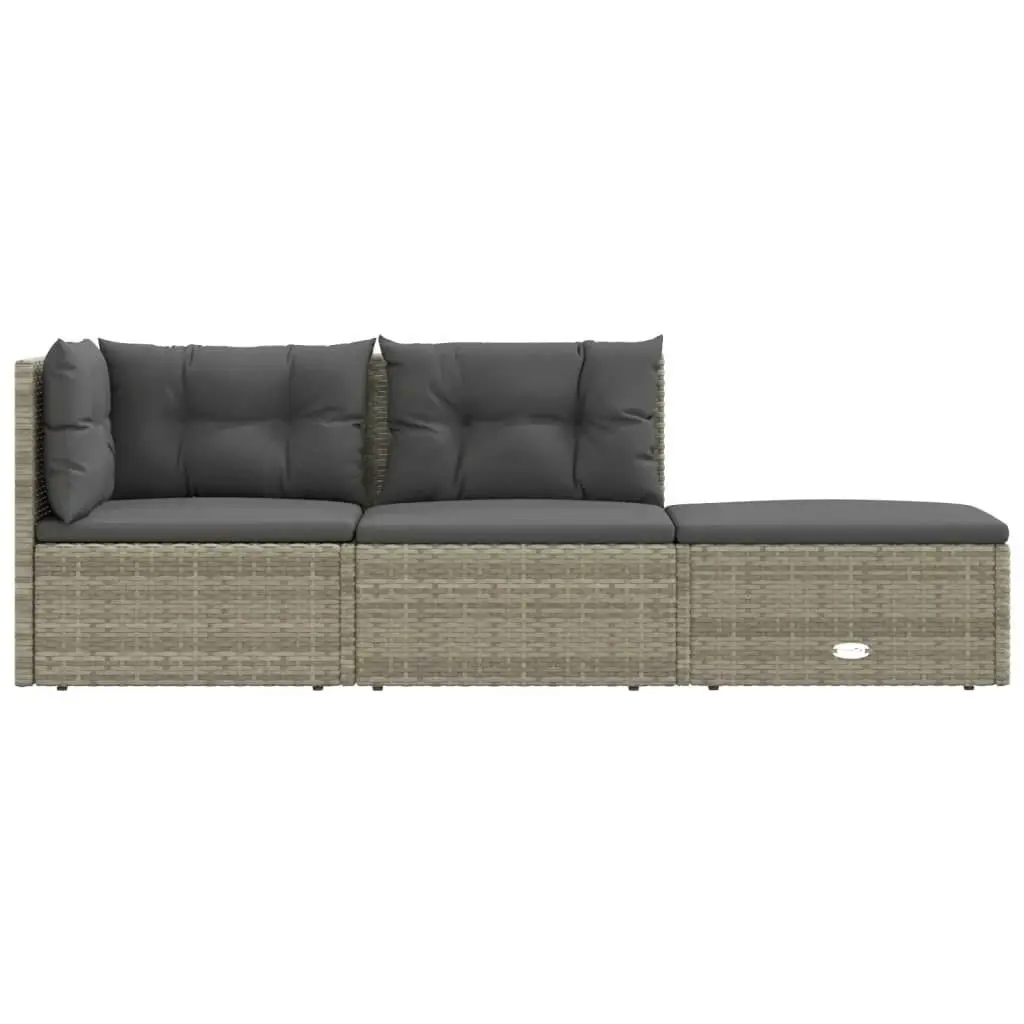 3 Piece Garden Lounge Set with Cushions Grey Poly Rattan 319604