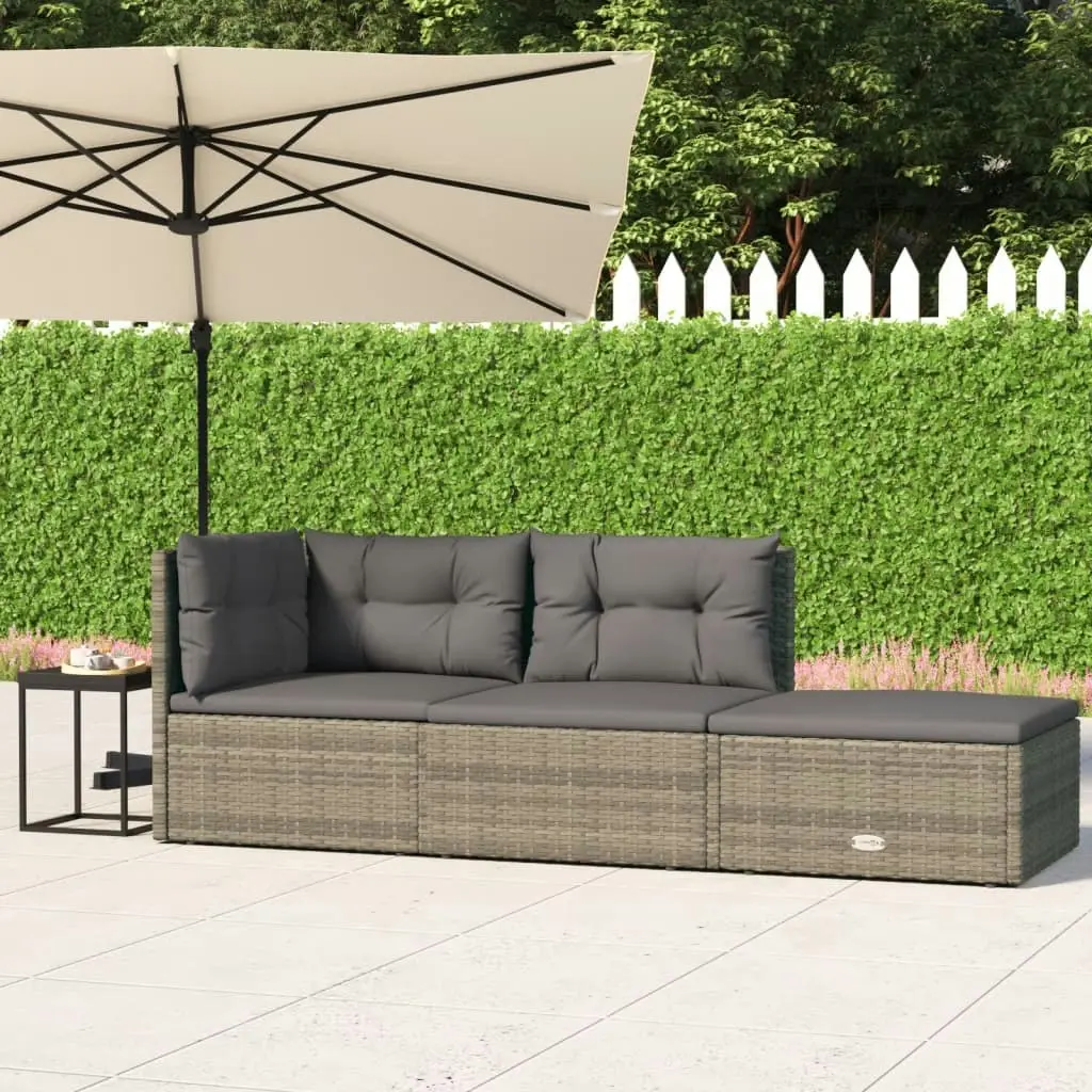 3 Piece Garden Lounge Set with Cushions Grey Poly Rattan 319604