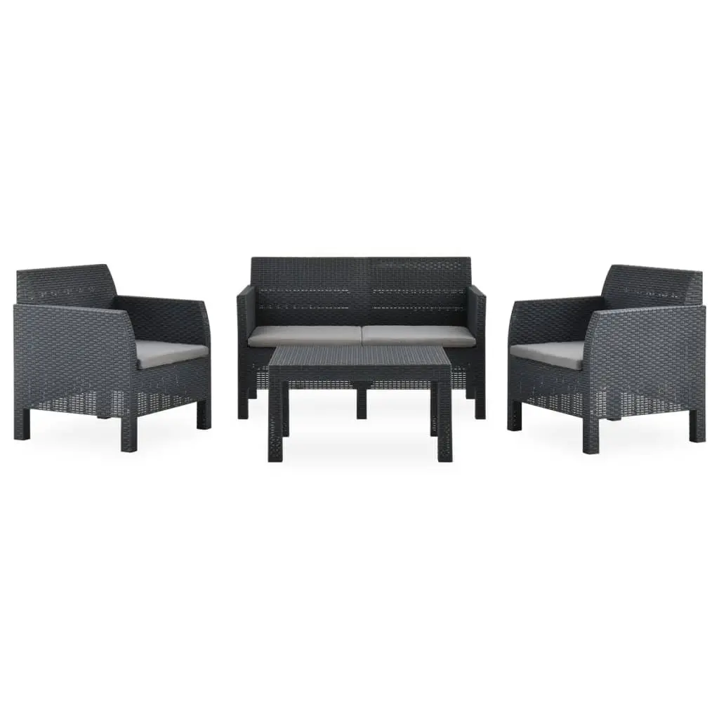 4 Piece Garden Lounge Set with Cushions PP Rattan Anthracite 3067234