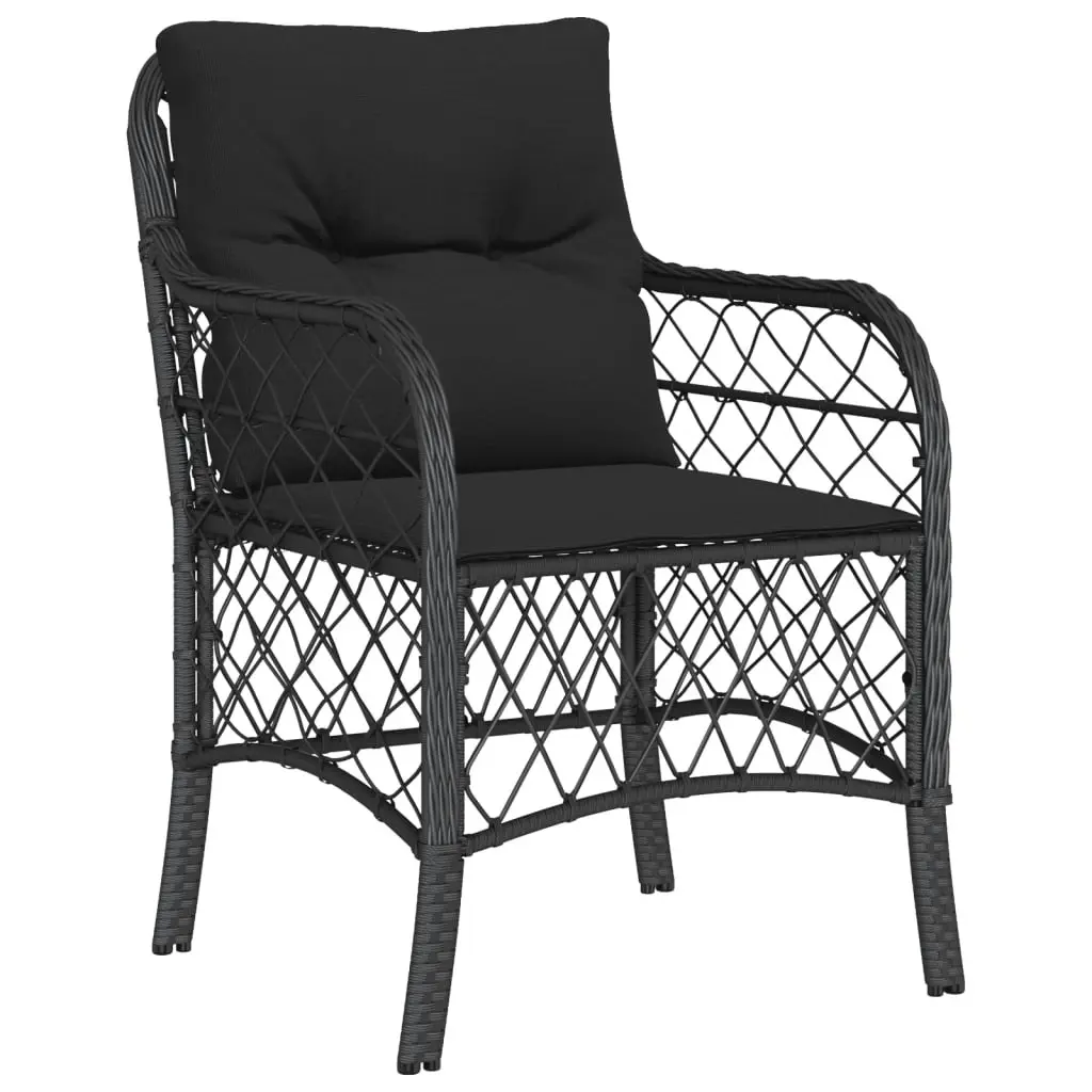 3 Piece Bistro Set with Cushions Black Poly Rattan 3212103