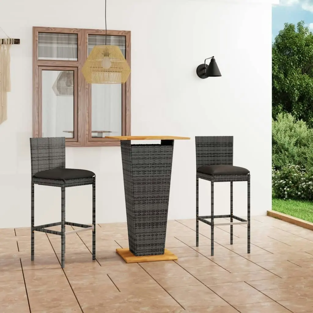 3 Piece Garden Bar Set with Cushions Poly Rattan Grey 3064857