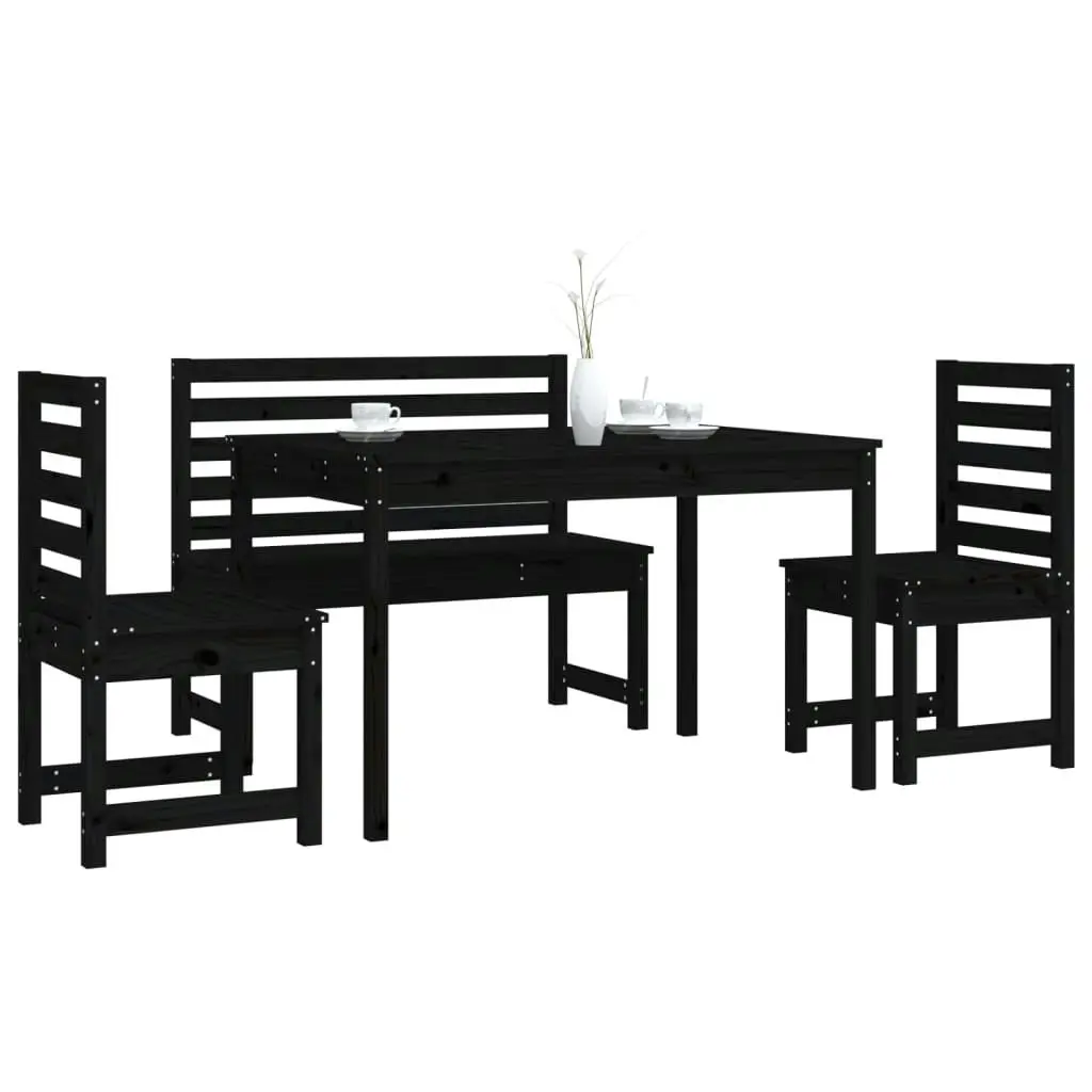 4 Piece Garden Dining Set Black Solid Wood Pine 3154699