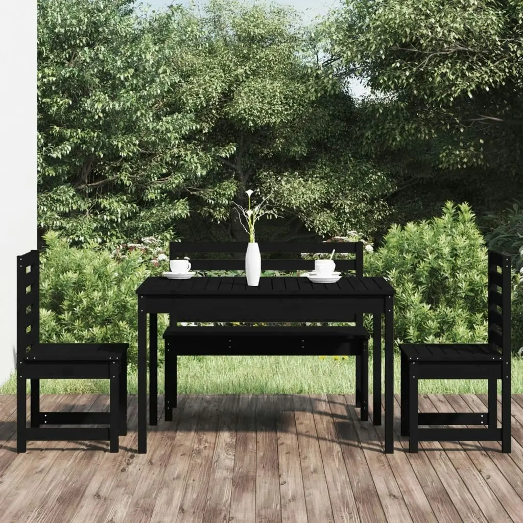 4 Piece Garden Dining Set Black Solid Wood Pine 3154699