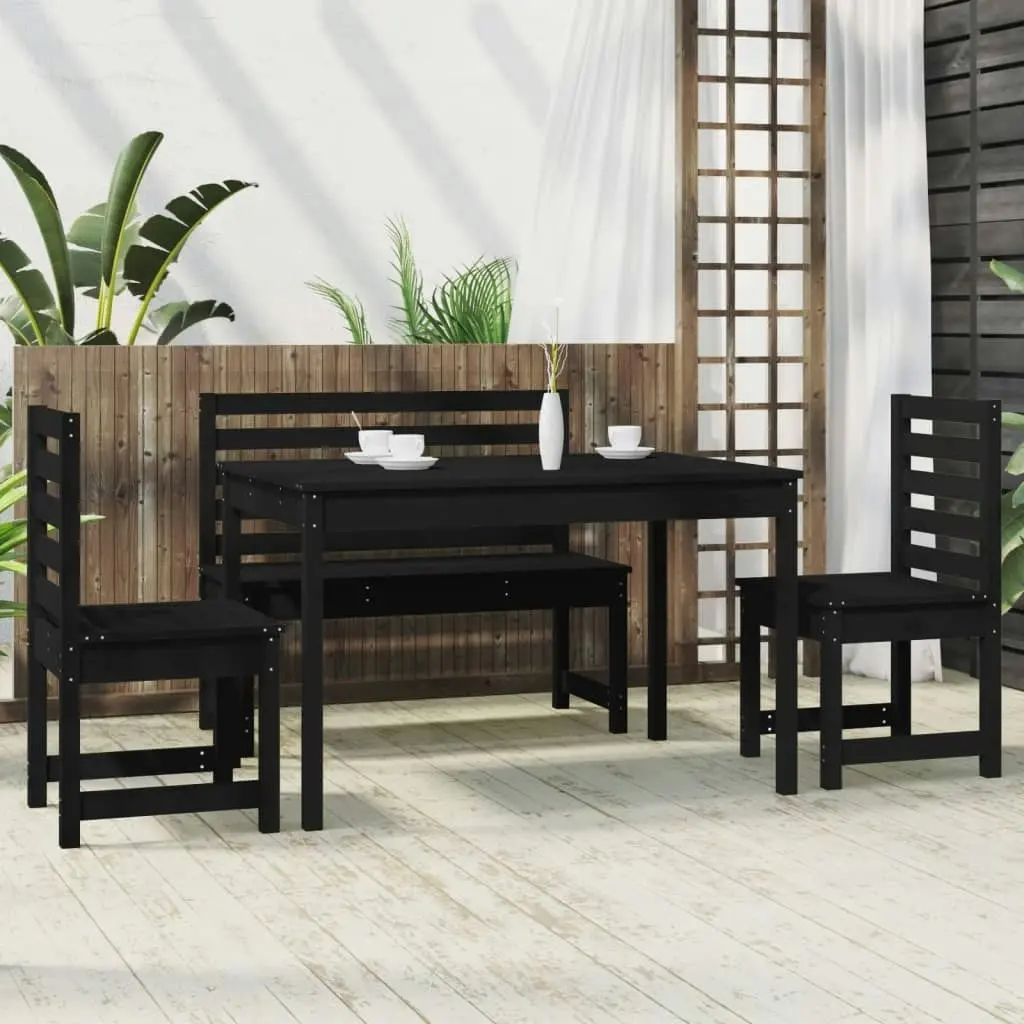 4 Piece Garden Dining Set Black Solid Wood Pine 3154699