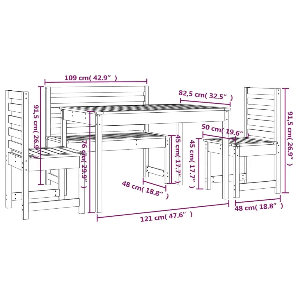 4 Piece Garden Dining Set Black Solid Wood Pine 3154699