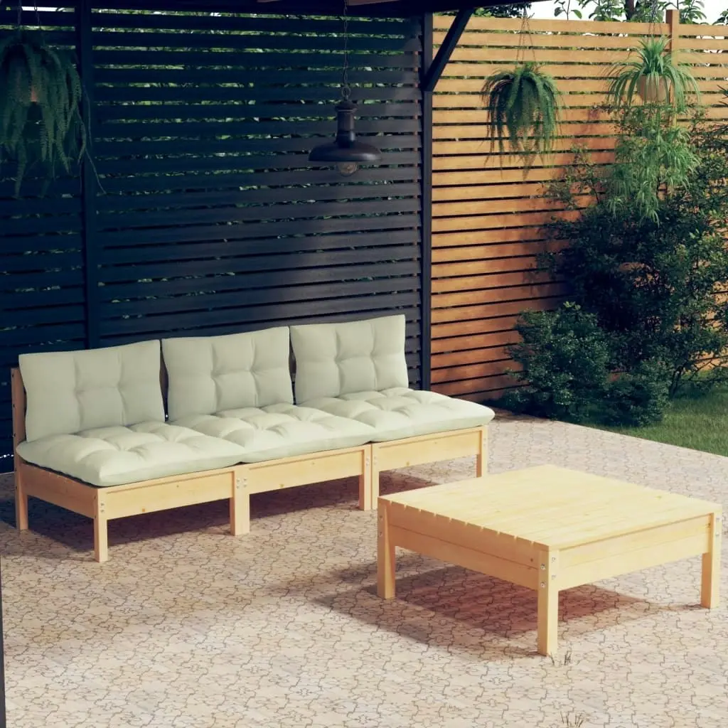 4 Piece Garden Lounge Set with Cream Cushions Pinewood 3096082