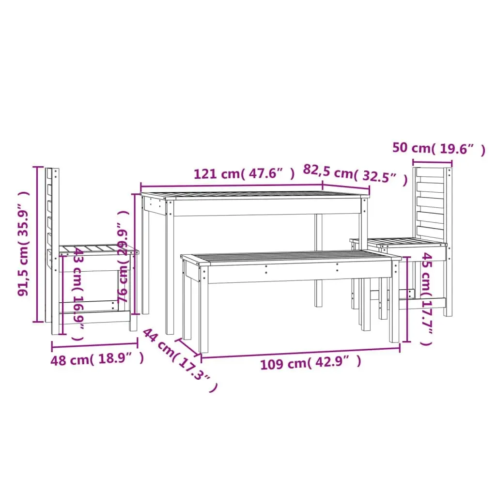 4 Piece Garden Dining Set Grey Solid Wood Pine 3154703