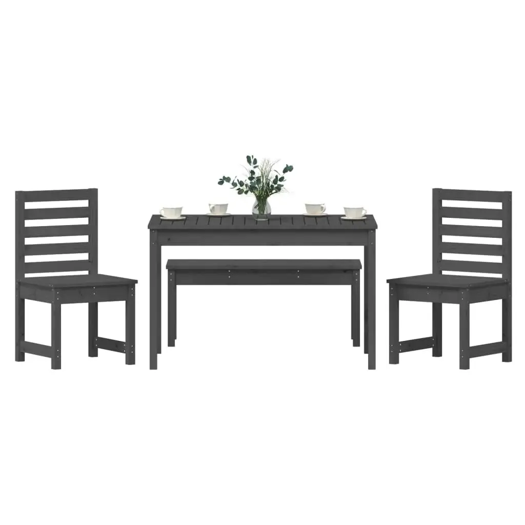 4 Piece Garden Dining Set Grey Solid Wood Pine 3154703