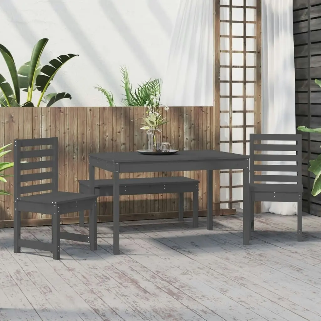 4 Piece Garden Dining Set Grey Solid Wood Pine 3154703