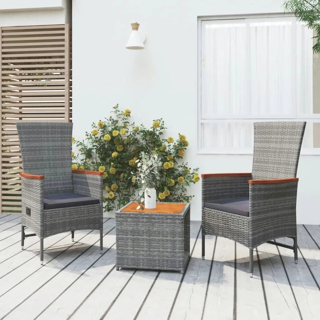 3 Piece Garden Lounge Set Grey Poly Rattan&Solid Wood Acacia 3157653