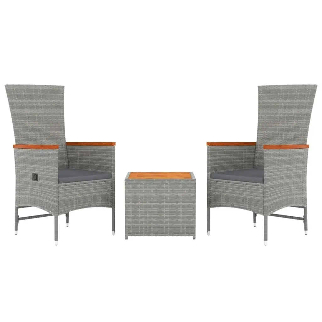 3 Piece Garden Lounge Set Grey Poly Rattan&Solid Wood Acacia 3157653