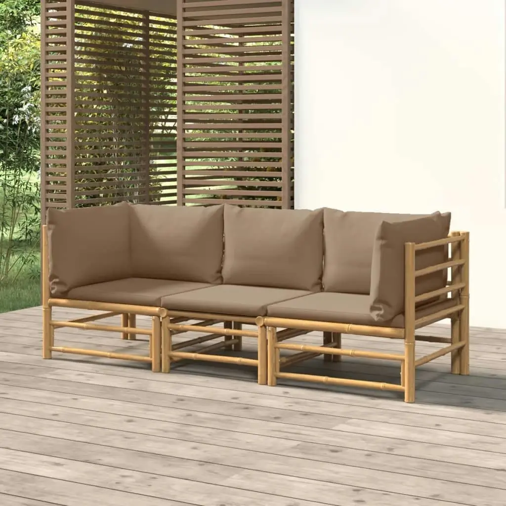 3 Piece Garden Lounge Set with Taupe Cushions  Bamboo 3155119