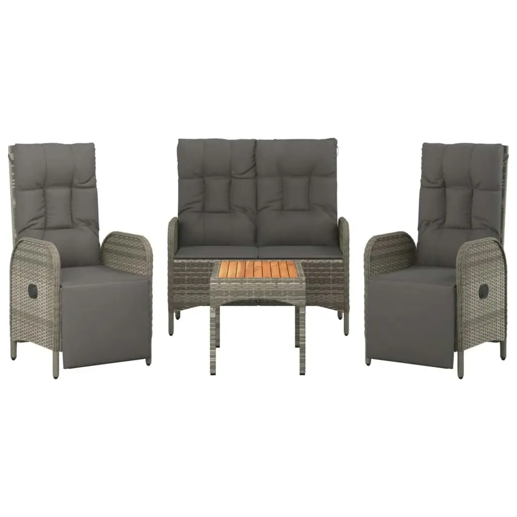 4 Piece Garden Dining Set with Cushions Grey Poly Rattan 3185085