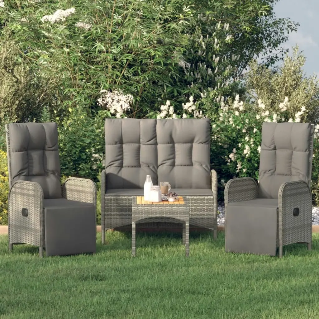 4 Piece Garden Dining Set with Cushions Grey Poly Rattan 3185085