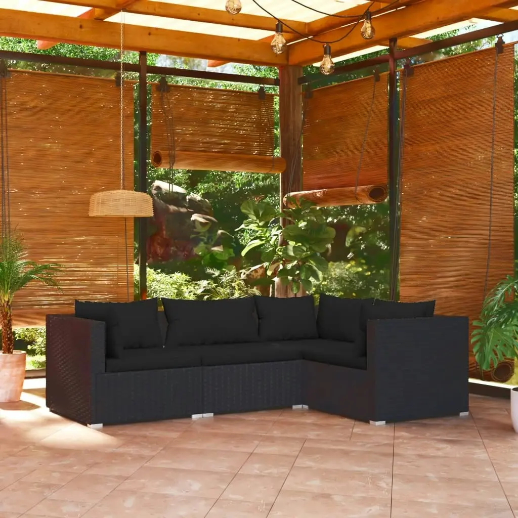 4 Piece Garden Lounge Set with Cushions Poly Rattan Black 3101672