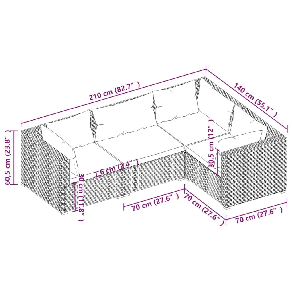 4 Piece Garden Lounge Set with Cushions Poly Rattan Black 3101672