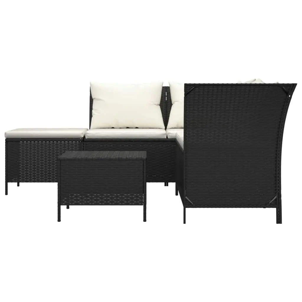 4 Piece Garden Lounge Set with Cushions Black Poly Rattan 319690