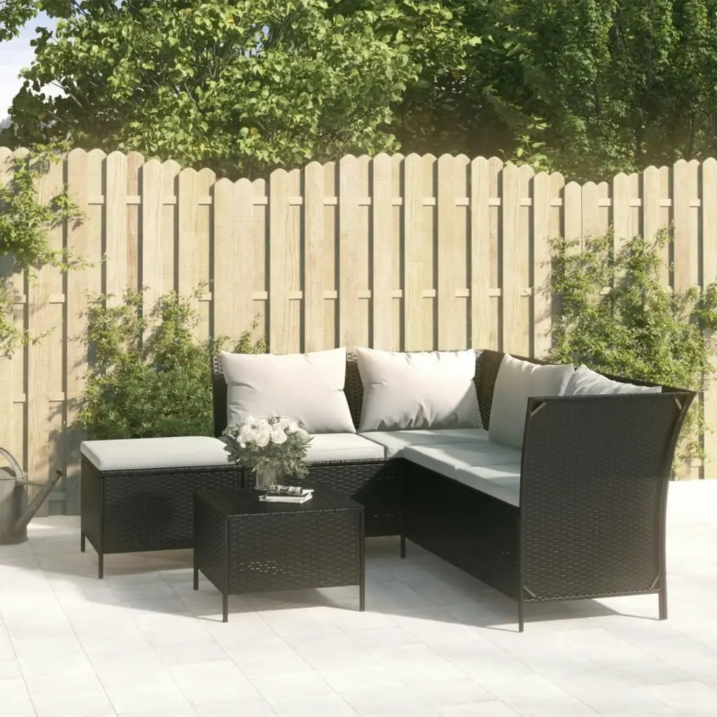 4 Piece Garden Lounge Set with Cushions Black Poly Rattan 319690