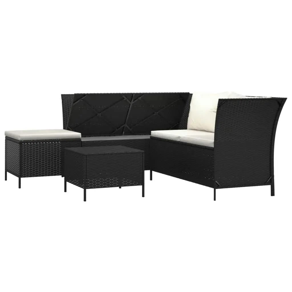 4 Piece Garden Lounge Set with Cushions Black Poly Rattan 319690