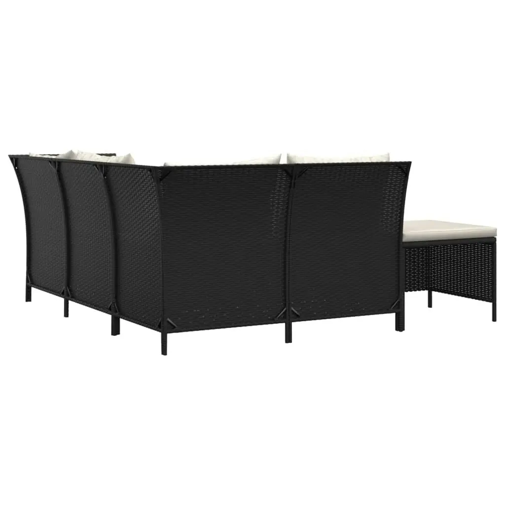 4 Piece Garden Lounge Set with Cushions Black Poly Rattan 319690