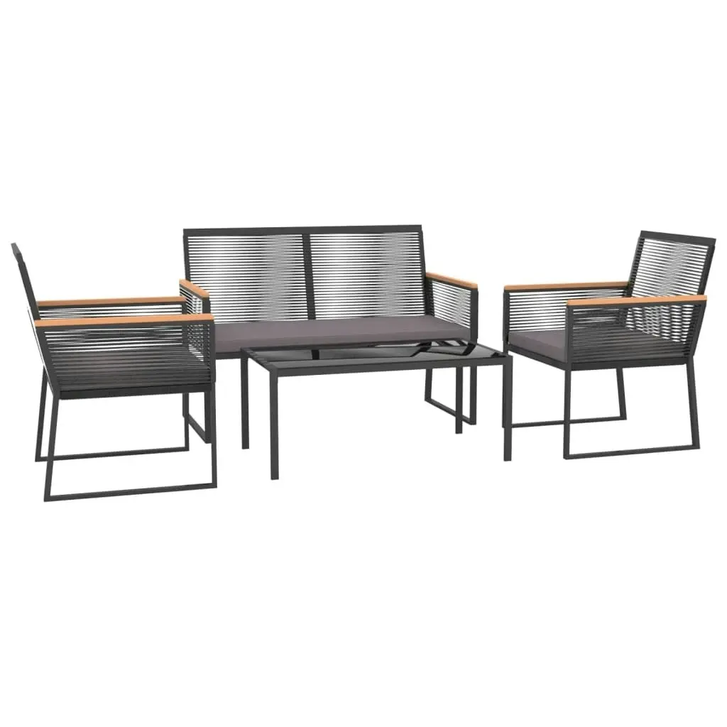 4 Piece Garden Lounge Set with Cushions Black Steel 360092