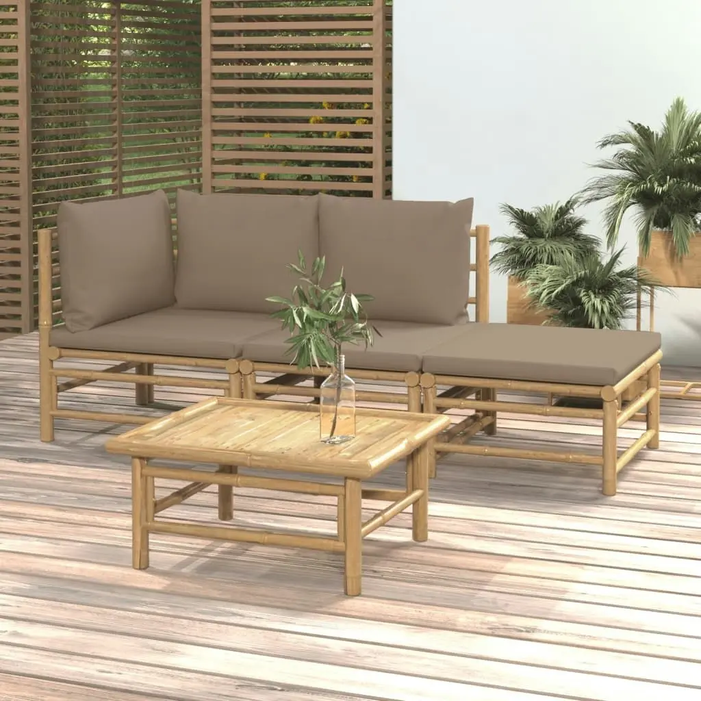 4 Piece Garden Lounge Set with Taupe Cushions  Bamboo 3155112