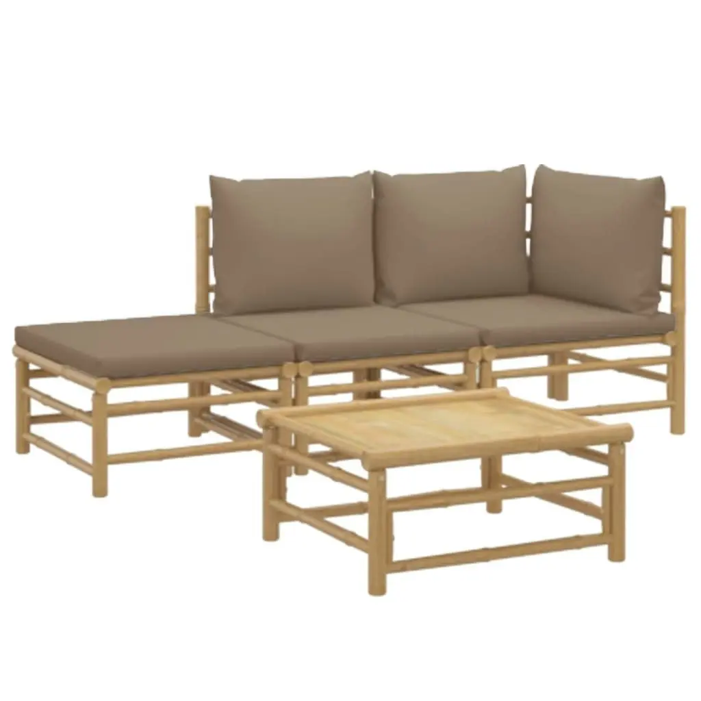 4 Piece Garden Lounge Set with Taupe Cushions  Bamboo 3155112