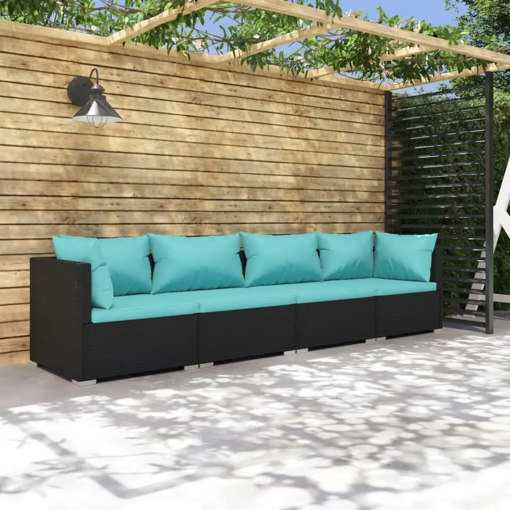 4 Piece Garden Lounge Set with Cushions Poly Rattan Black 3101425