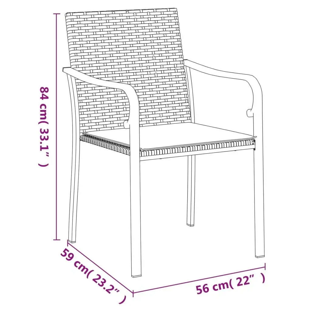 3 Piece Garden Dining Set with Cushions Poly Rattan and Steel 3186955