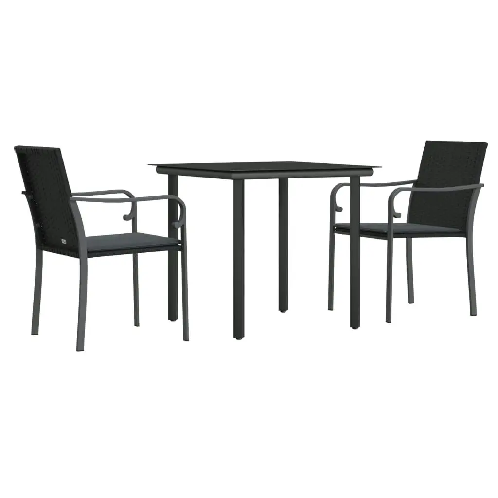 3 Piece Garden Dining Set with Cushions Poly Rattan and Steel 3186955