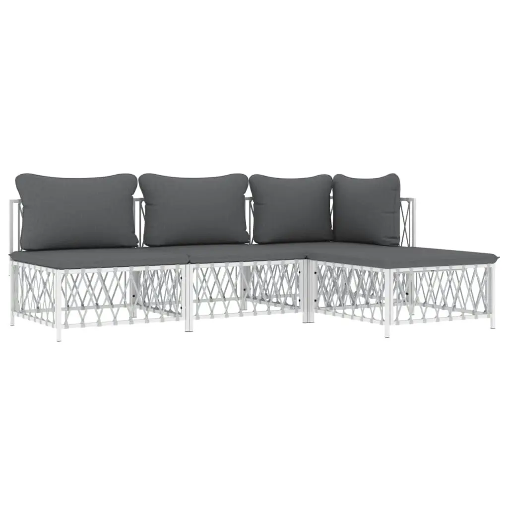 4 Piece Garden Lounge Set with Cushions White Steel 3186852