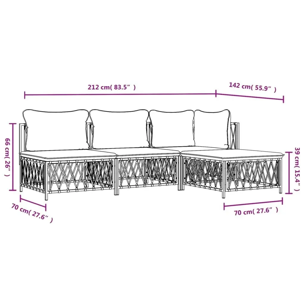 4 Piece Garden Lounge Set with Cushions White Steel 3186852