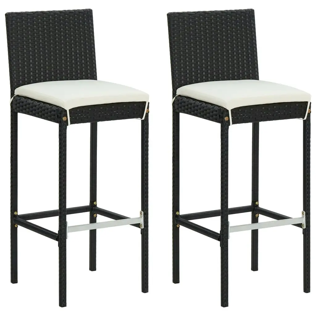 3 Piece Outdoor Bar Set with Cushions Black Poly Rattan 3187641