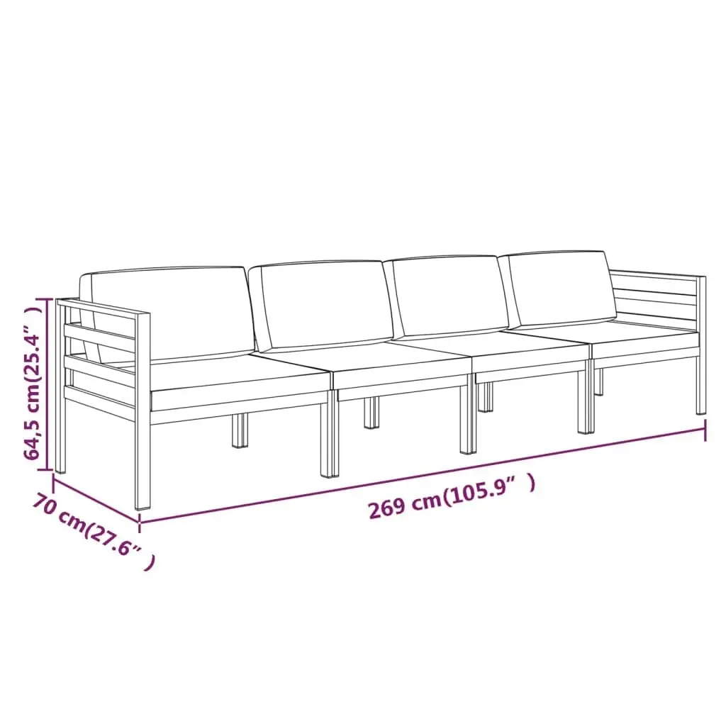 4 Piece Garden Lounge Set with Cushions Aluminium Anthracite 3107777