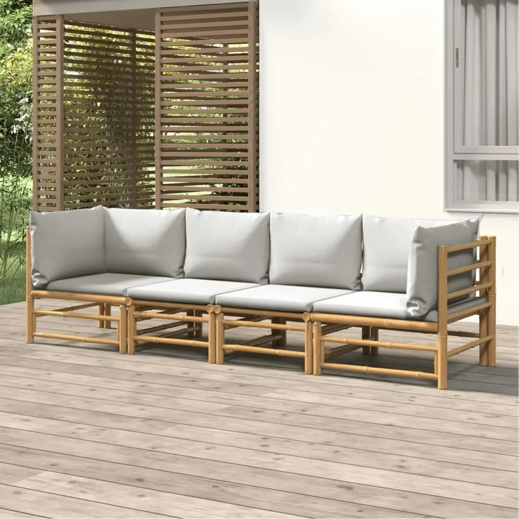 4 Piece Garden Lounge Set with Light Grey Cushions Bamboo 3155088