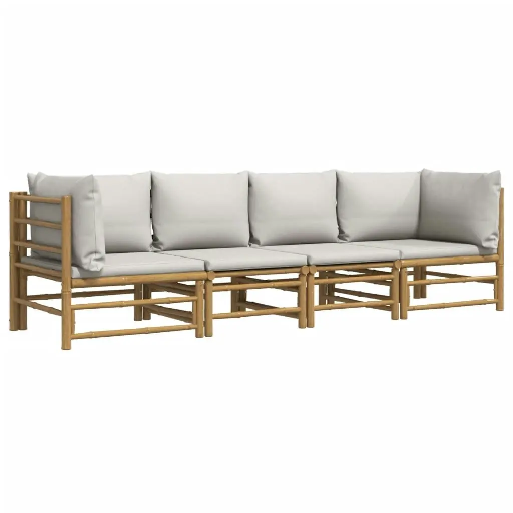 4 Piece Garden Lounge Set with Light Grey Cushions Bamboo 3155088