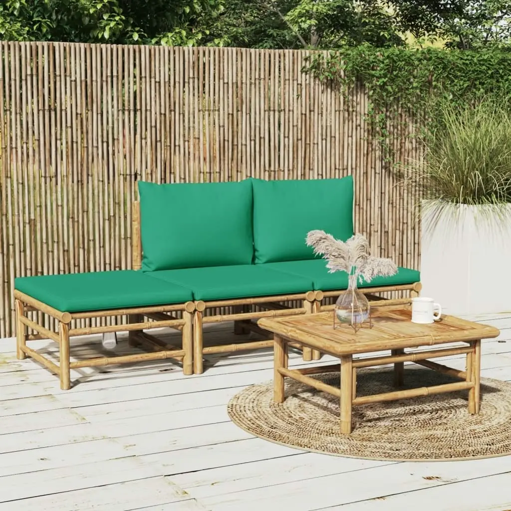 4 Piece Garden Lounge Set with Green Cushions  Bamboo 3155171