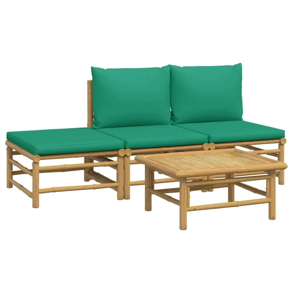 4 Piece Garden Lounge Set with Green Cushions  Bamboo 3155171