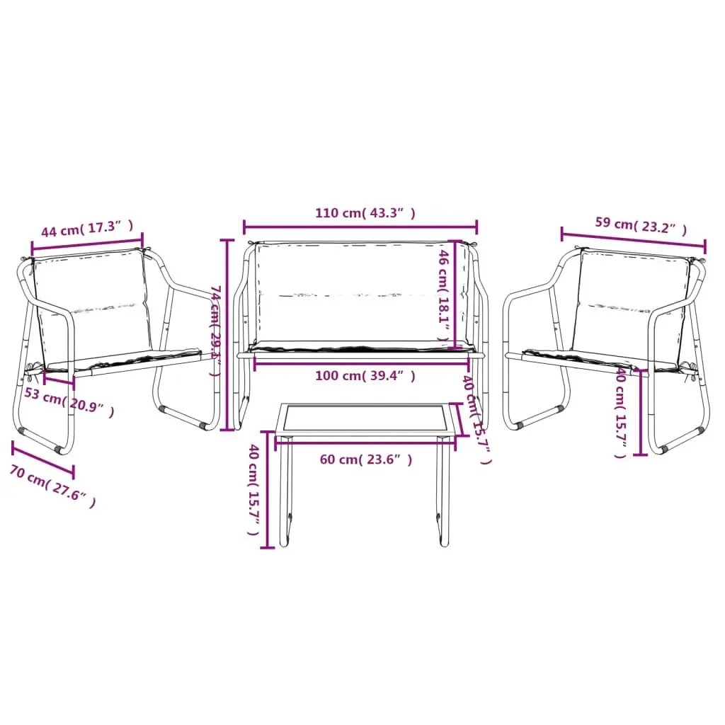 4 Piece Garden Lounge Set with Cushions Anthracite Steel 3186934