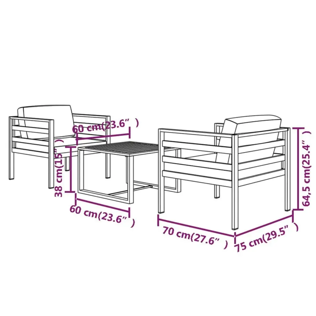 3 Piece Garden Lounge Set with Cushions Aluminium Anthracite 3107780