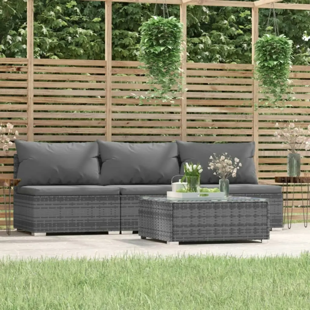 4 Piece Garden Lounge Set with Cushions Grey Poly Rattan 317518