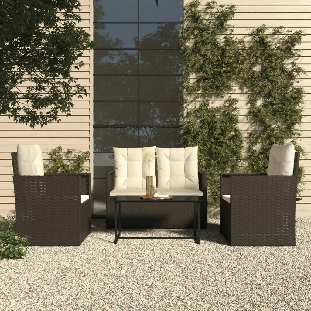 4 Piece Outdoor Lounge Set with Cushions Poly Rattan Black 319196