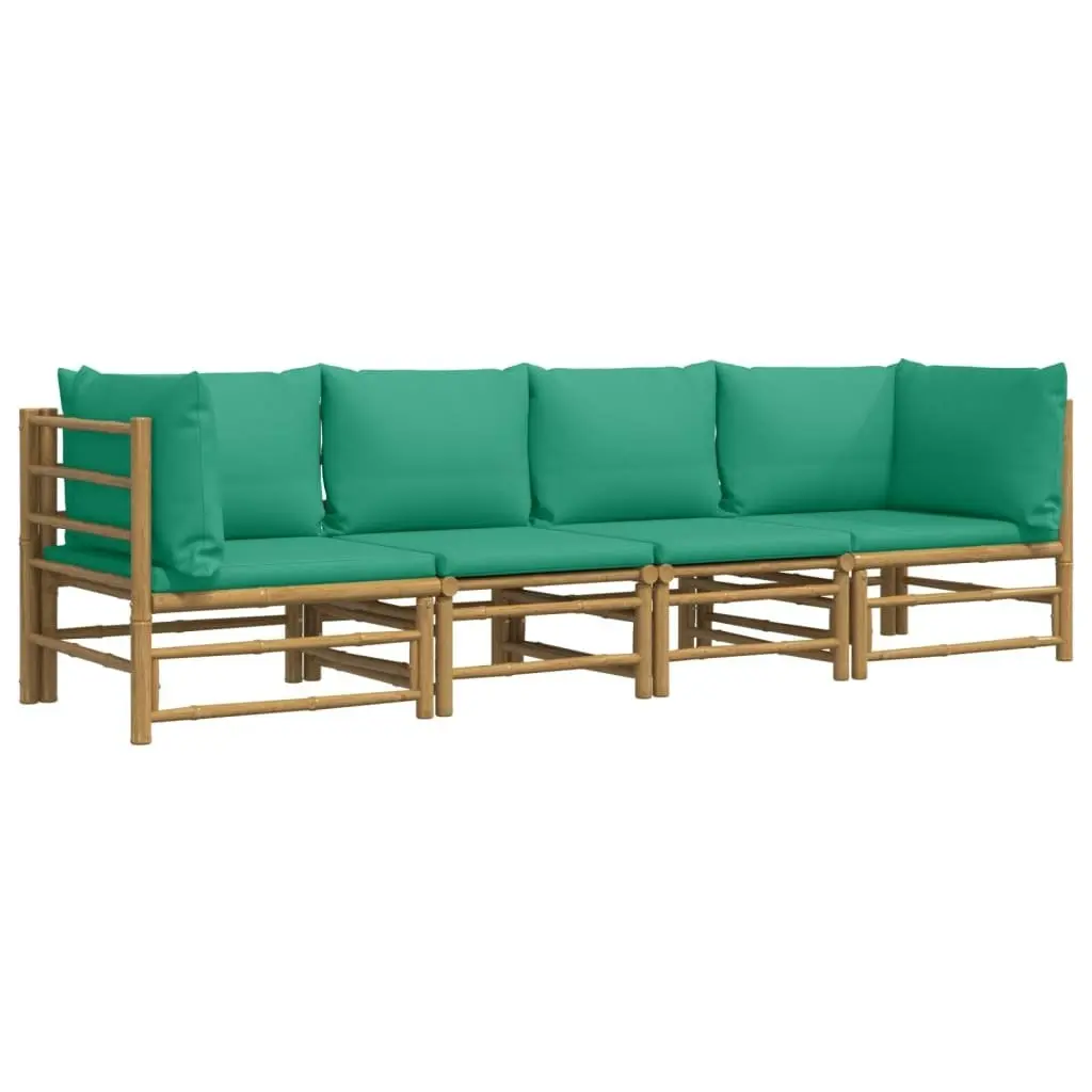 4 Piece Garden Lounge Set with Green Cushions  Bamboo 3155152