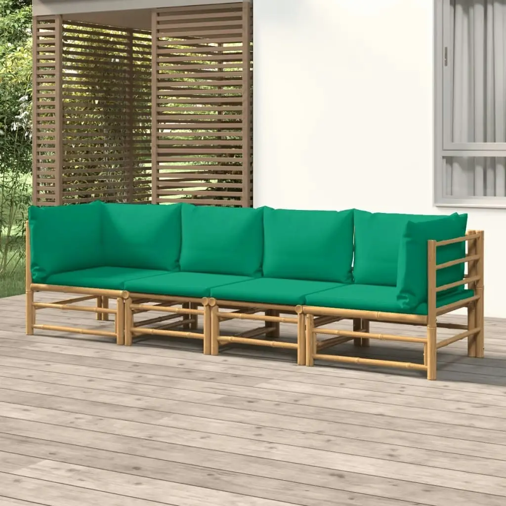 4 Piece Garden Lounge Set with Green Cushions  Bamboo 3155152