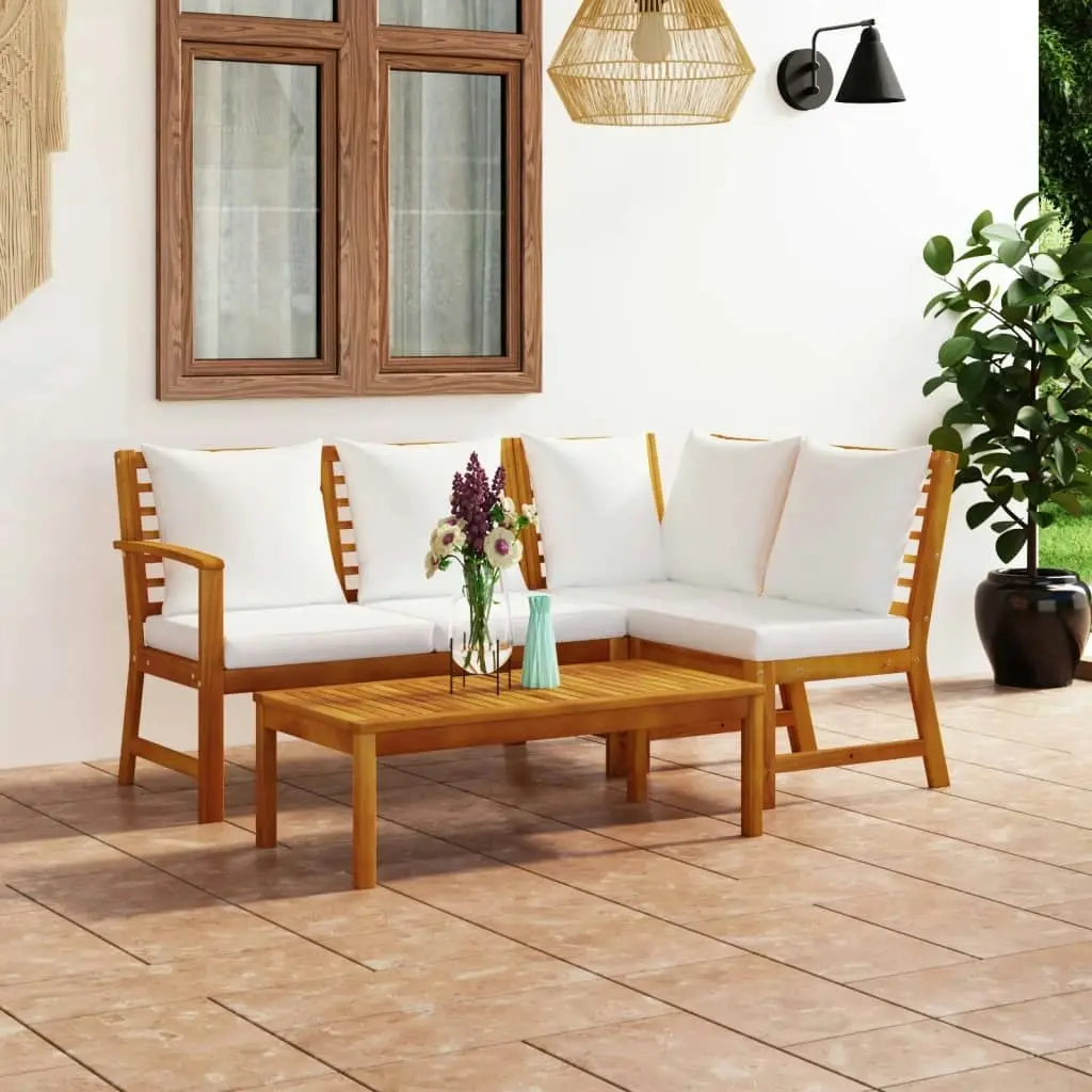 4 Piece Garden Lounge Set with Cushion Cream Solid Acacia Wood 3057771